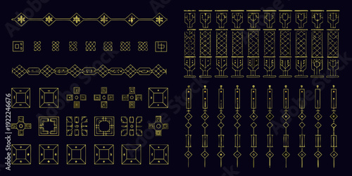 Golden art deco patterns and ornamental design elements collection