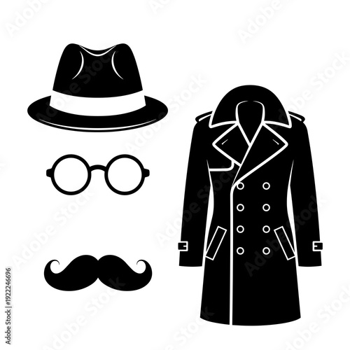 Detective Disguise Kit Silhouette with Trench Coat and Fedora