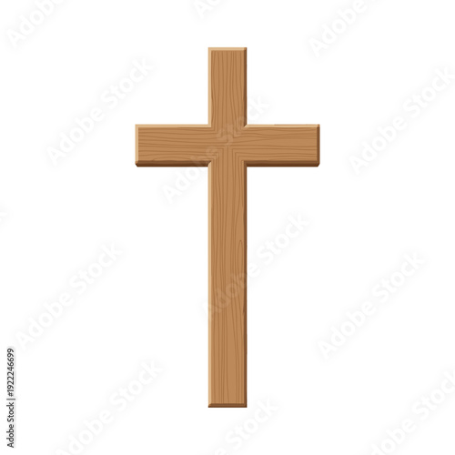 Simple Vertical Wooden Cross Icon on White Background