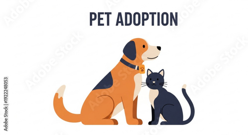 Pet adoption illustration featuring dog and cat together in simple design on white background