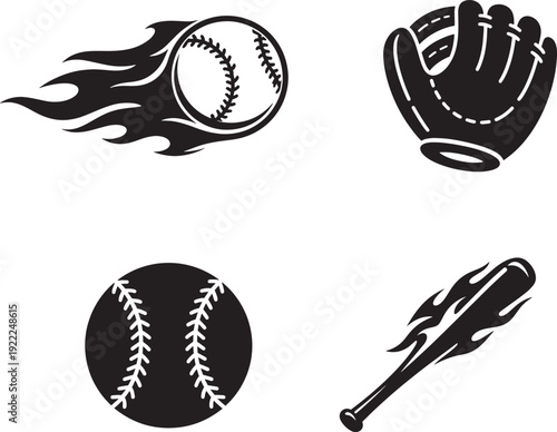 Baseball Equipment Black Silhouette Vector Icon