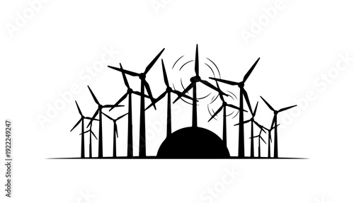 Modern Wind Turbines Silhouette with Sunset Background