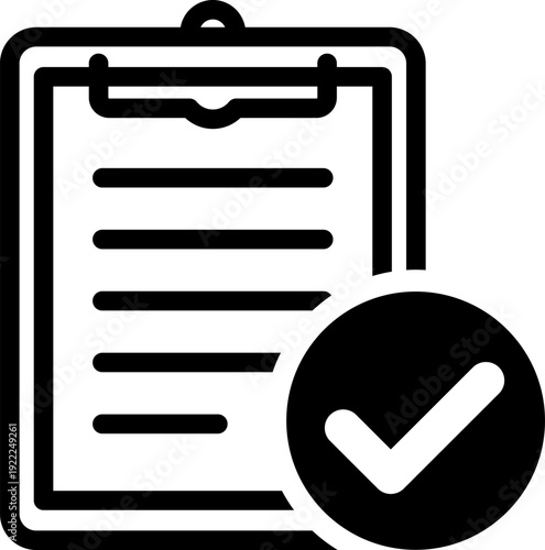 チェックマーク付き書類の確認完了を表すクリップボードアイコン（Clipboard with Check Mark Confirmation Icon）
