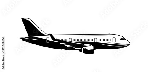 Minimalist Black and White Commercial Airplane Vector Illustration