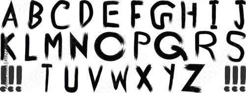 A-Z vector alphabet, hand written with a brush design letters isolated on white background.Grunge Alphabet Font: Brush Stroke Letters.