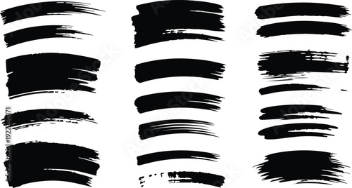 Grunge brush stroke and ink texture set. Distressed paint splashes, frames and abstract artistic design elements – stock vector