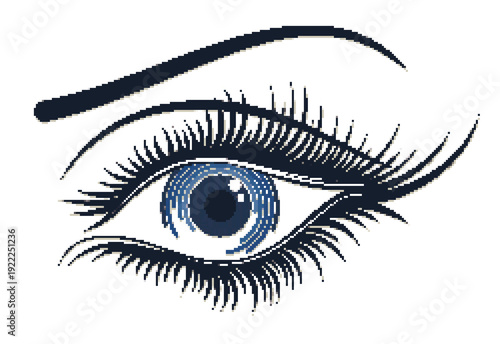 Pixel symbol of blue female eye.