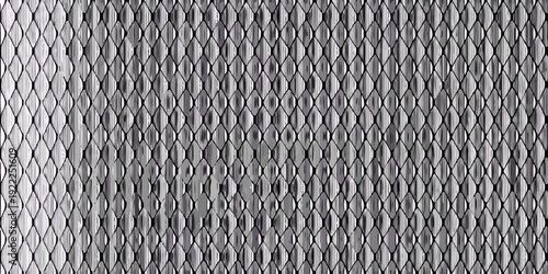 Close up of a metallic diamond patterned surface with repeating geometric shapes