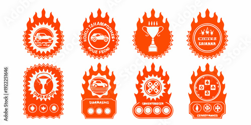 Collection of orange and white automotive award and emblem designs