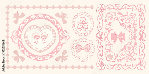 Delicate pink lace patterns and floral designs on a light background