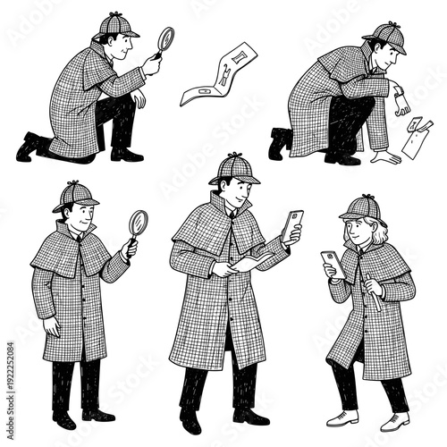Collection of Investigator Characters with Magnifying Glasses and Files