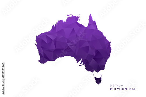 Australia Map - Polygon Style Vector Illustration in Deep Purple Gradient, Low Poly Geometric Design, Isolated on White Background for Infographics and Digital Use.