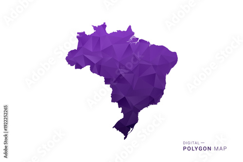Brazil Map - Polygon Style Vector Illustration in Deep Purple Gradient, Low Poly Geometric Design, Isolated on White Background for Infographics and Digital Use.