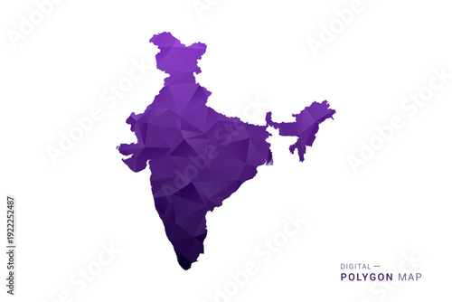 India Map - Polygon Style Vector Illustration in Deep Purple Gradient, Low Poly Geometric Design, Isolated on White Background for Infographics and Digital Use.