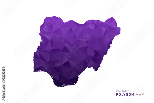Nigeria Map - Polygon Style Vector Illustration in Deep Purple Gradient, Low Poly Geometric Design, Isolated on White Background for Infographics and Digital Use.