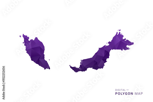 Malaysia Map - Polygon Style Vector Illustration in Deep Purple Gradient, Low Poly Geometric Design, Isolated on White Background for Infographics and Digital Use.