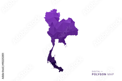Thailand Map - Polygon Style Vector Illustration in Deep Purple Gradient, Low Poly Geometric Design, Isolated on White Background for Infographics and Digital Use.