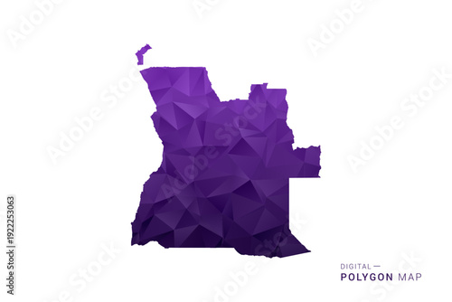 Angola Map - Polygon Style Vector Illustration in Deep Purple Gradient, Low Poly Geometric Design, Isolated on White Background for Infographics and Digital Use.
