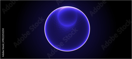 Blue and purple neon 3d sphere of gradient waves and glowing particles. Abstract technology concept, Artificial Intelligence, engineering, big data, abstract blue background