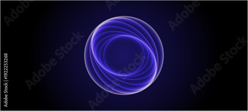 Blue and purple neon 3d sphere of gradient waves and glowing particles. Abstract technology concept, Artificial Intelligence, engineering, big data, a blue background with alpha channel
