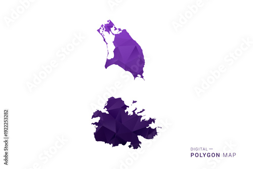 Antigua and Barbuda Map - Polygon Style Vector Illustration in Deep Purple Gradient, Low Poly Geometric Design, Isolated on White Background for Infographics and Digital Use.