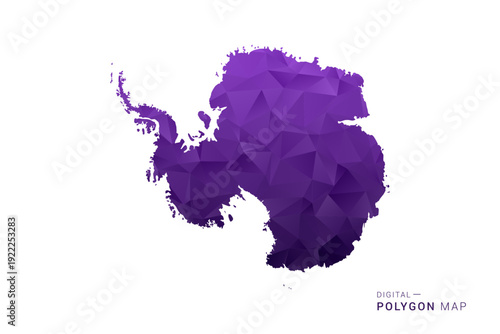 Antarctica Map - Polygon Style Vector Illustration in Deep Purple Gradient, Low Poly Geometric Design, Isolated on White Background for Infographics and Digital Use.