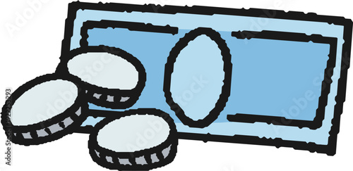 現金の手描きイラスト　銀貨