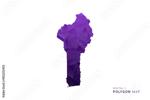 Benin Map - Polygon Style Vector Illustration in Deep Purple Gradient, Low Poly Geometric Design, Isolated on White Background for Infographics and Digital Use.