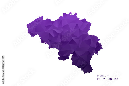 Belgium Map - Polygon Style Vector Illustration in Deep Purple Gradient, Low Poly Geometric Design, Isolated on White Background for Infographics and Digital Use.