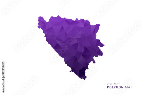 Bosnia and Herzegovina Map - Polygon Style Vector Illustration in Deep Purple Gradient, Low Poly Geometric Design, Isolated on White Background for Infographics and Digital Use.