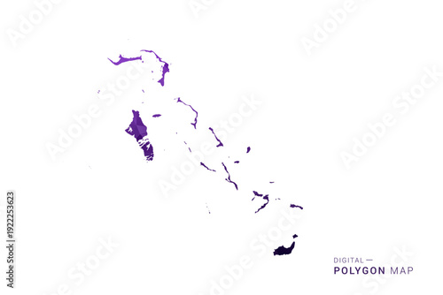 Bahamas Map - Polygon Style Vector Illustration in Deep Purple Gradient, Low Poly Geometric Design, Isolated on White Background for Infographics and Digital Use.