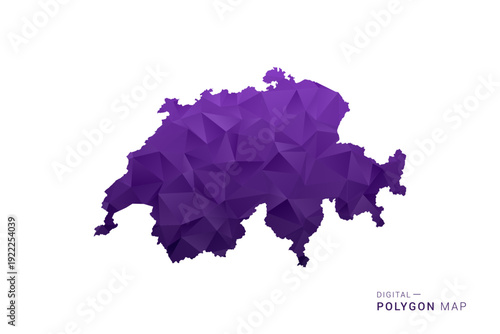 Switzerland Map - Polygon Style Vector Illustration in Deep Purple Gradient, Low Poly Geometric Design, Isolated on White Background for Infographics and Digital Use.