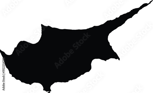 Black silhouette map of Cyprus island isolated on white background, detailed geographic outline for travel, cartography, design, infographic, and location concepts vector illustration template