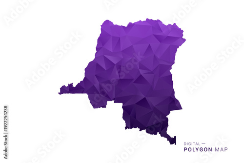 Democratic Republic of the Congo Map - Polygon Style Vector Illustration in Deep Purple Gradient, Low Poly Geometric Design, Isolated on White Background for Infographics and Digital Use.
