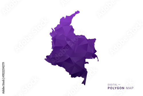 Colombia Map - Polygon Style Vector Illustration in Deep Purple Gradient, Low Poly Geometric Design, Isolated on White Background for Infographics and Digital Use.