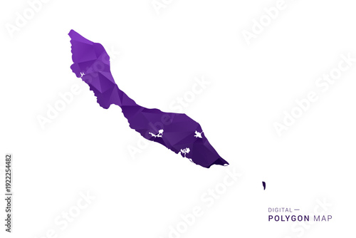 curacao Map - Polygon Style Vector Illustration in Deep Purple Gradient, Low Poly Geometric Design, Isolated on White Background for Infographics and Digital Use.