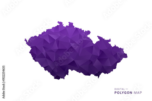 czech republic Map - Polygon Style Vector Illustration in Deep Purple Gradient, Low Poly Geometric Design, Isolated on White Background for Infographics and Digital Use.
