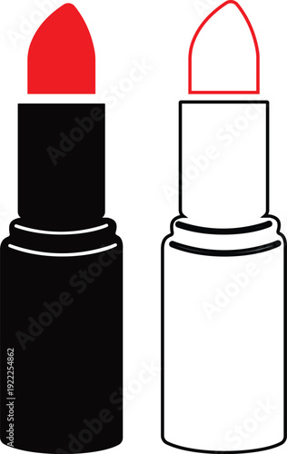 Lipstick vector icons set, cosmetic makeup silhouette and outline collection, beauty fashion symbol group isolated on transparent background for branding and salon design