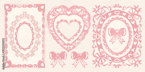 Delicate pink frames and heart shapes with ornate textured detailing