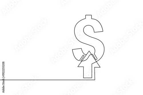 Dollar sign with upward arrow continuous one line drawing minimalist outline vector illustration