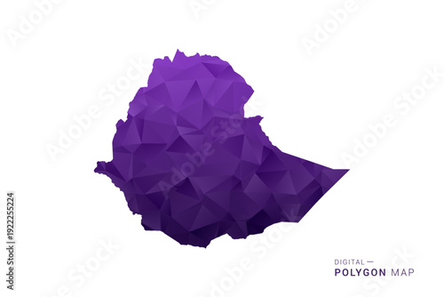 Ethiopia Map - Polygon Style Vector Illustration in Deep Purple Gradient, Low Poly Geometric Design, Isolated on White Background for Infographics and Digital Use.