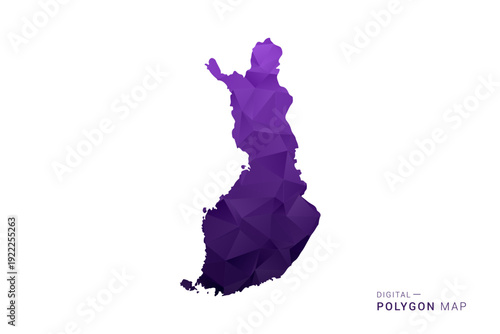 Finland Map - Polygon Style Vector Illustration in Deep Purple Gradient, Low Poly Geometric Design, Isolated on White Background for Infographics and Digital Use.