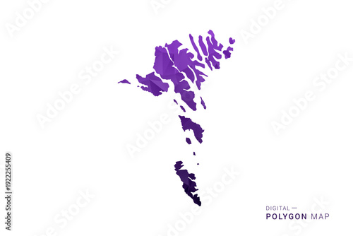 Faroe Islands Map - Polygon Style Vector Illustration in Deep Purple Gradient, Low Poly Geometric Design, Isolated on White Background for Infographics and Digital Use.