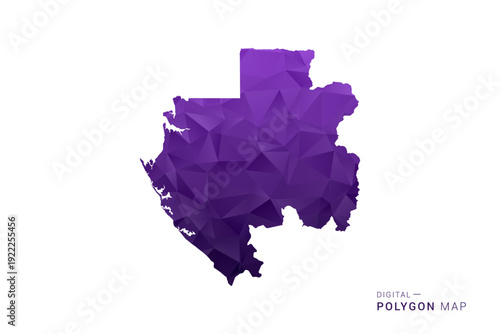 Gabon Map - Polygon Style Vector Illustration in Deep Purple Gradient, Low Poly Geometric Design, Isolated on White Background for Infographics and Digital Use.