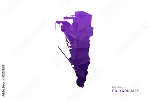 Gibraltar Map - Polygon Style Vector Illustration in Deep Purple Gradient, Low Poly Geometric Design, Isolated on White Background for Infographics and Digital Use.
