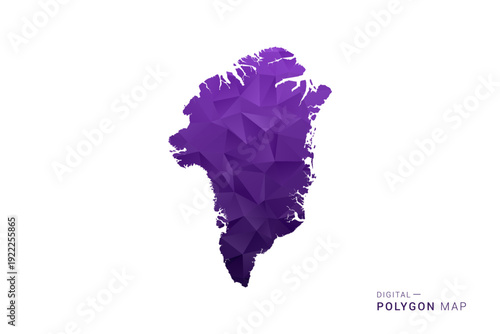 Greenland Map - Polygon Style Vector Illustration in Deep Purple Gradient, Low Poly Geometric Design, Isolated on White Background for Infographics and Digital Use.