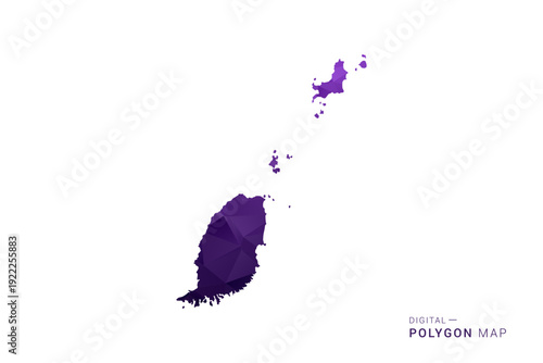 Grenada Map - Polygon Style Vector Illustration in Deep Purple Gradient, Low Poly Geometric Design, Isolated on White Background for Infographics and Digital Use.