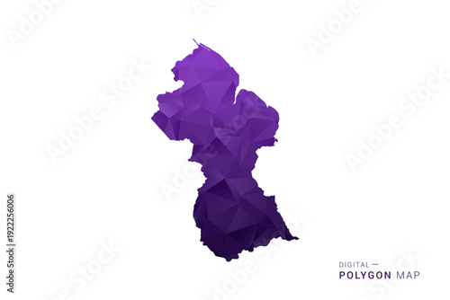 Guyana Map - Polygon Style Vector Illustration in Deep Purple Gradient, Low Poly Geometric Design, Isolated on White Background for Infographics and Digital Use.
