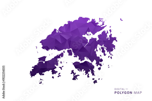 Hong Kong Map - Polygon Style Vector Illustration in Deep Purple Gradient, Low Poly Geometric Design, Isolated on White Background for Infographics and Digital Use.