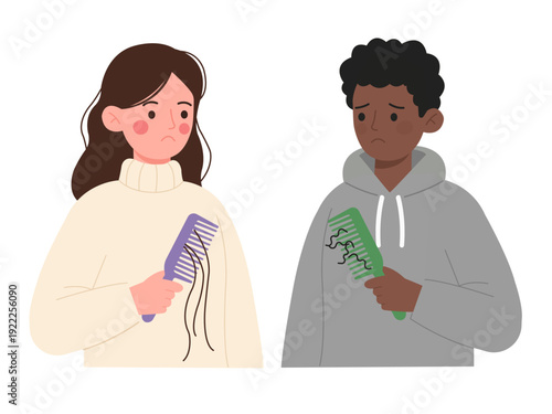 Hairloss comb hair fall worried man woman sad scalp problem